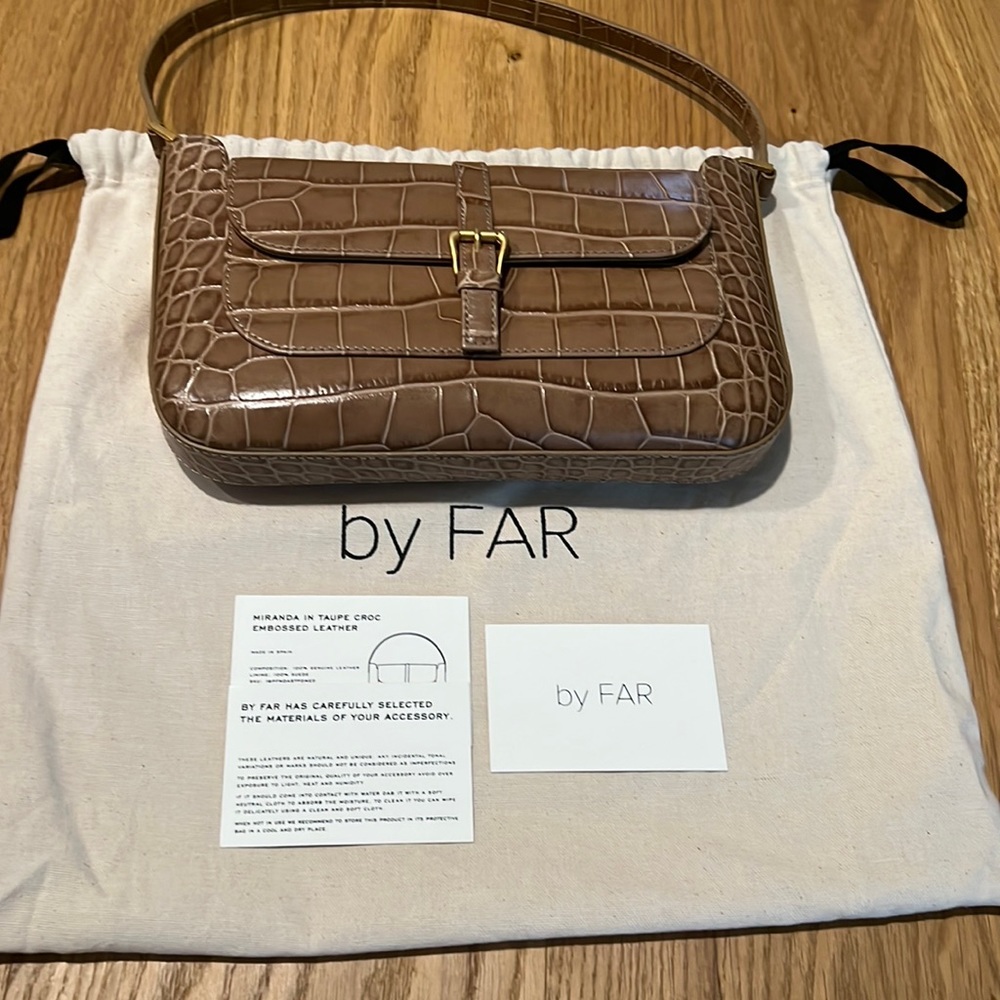 Authentic By Far Miranda Taupe Croco Embossed Leather